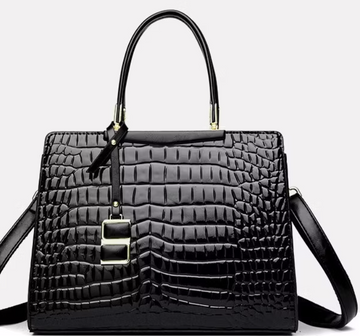 Ladies Elegant Crocodile Pattern Black Handbag, Cross Body Style