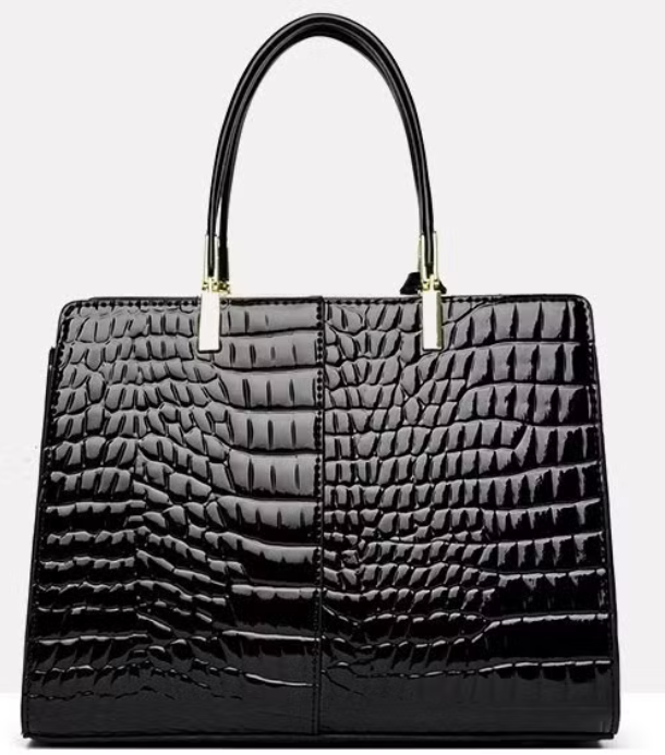 Ladies Elegant Crocodile Pattern Black Handbag, Cross Body Style